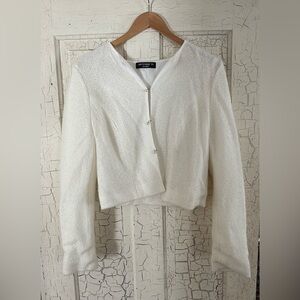 White Textured Blazer with Button Closure